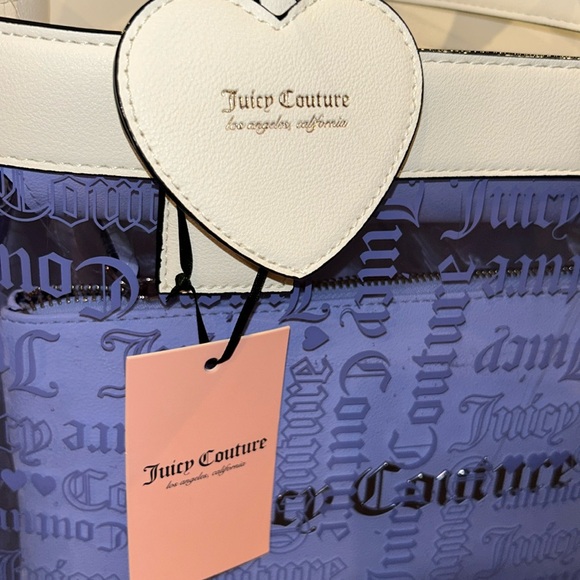 Juicy Couture Heart Dazzling Clear Blue Beachin Large Tote & Pouch 2-Piece Set - Picture 3 of 11